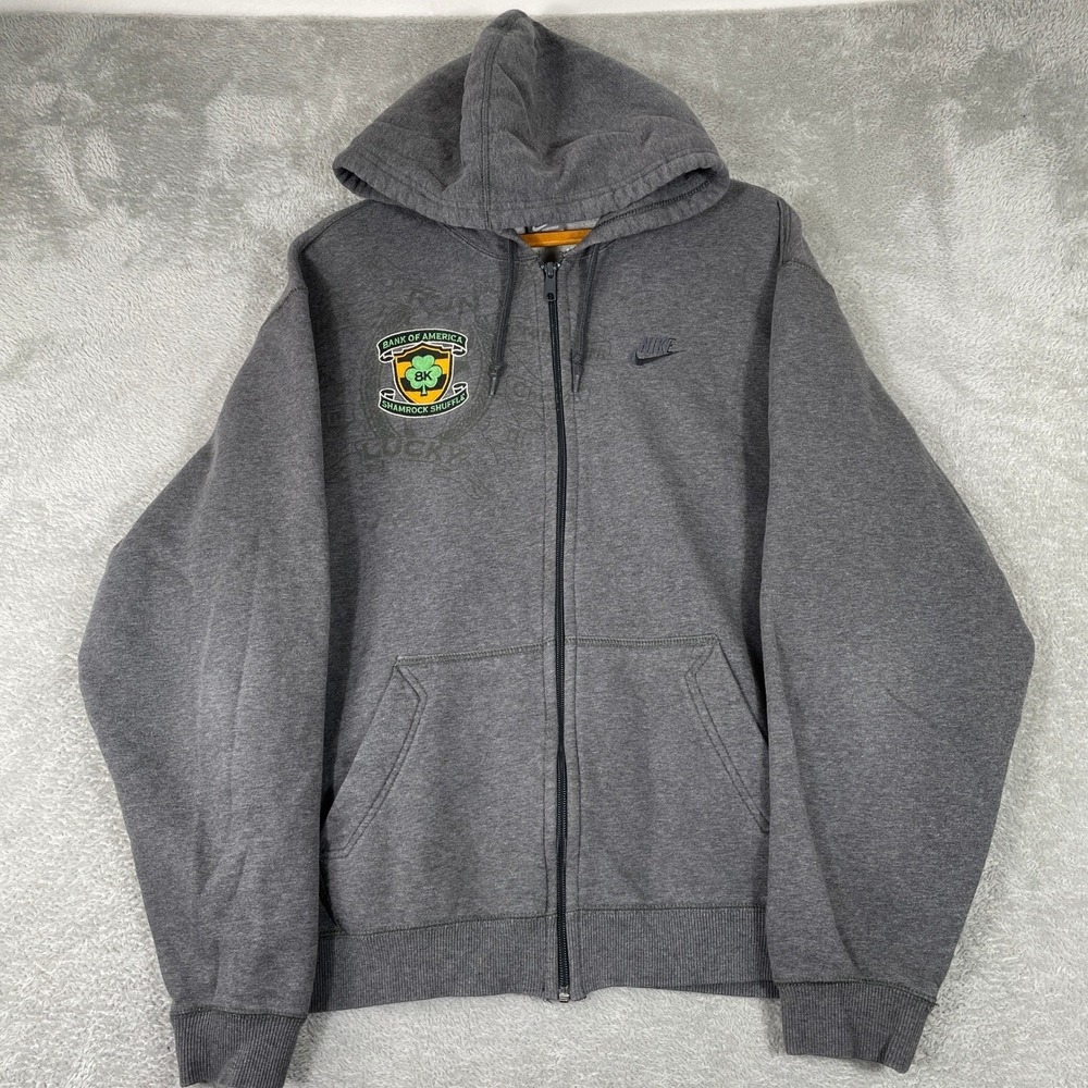 Nike Shamrock Shuffle Hoodie Mens XL Gray‎ Full Zip Graphic Y2K Sportswear
